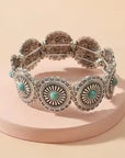 Rustic Silver Concho Style Fashion Bracelets - Turquoise