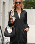 Solid Ribbed Patchwork Pocketed Sweatshirt Dress