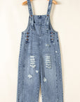 Baylor Distressed Bib Pocket Wide Leg Denim Overall
