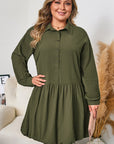Plus Size Collared Half-Button Ruffle Hem Mini Dress