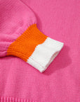 Pearl Contrast Trim Crewneck Drop Shoulder Sweater