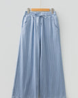 Stripe Chambray Tied Elastic Waist Trousers