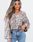 Floral Frilled Puff Sleeve Button Down Shirt