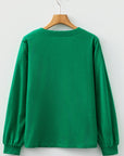 Solid V-Neck Button Long Sleeve Top