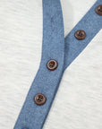 Denim Patchwork Polo Collar Long Sleeve Top