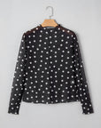 Polka Dot Mesh Mock Neck Long Sleeve Top
