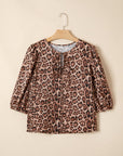 Leopard Bow-Tie Puff Sleeve Blouse