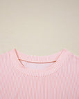 Colorblock Corded Knit Pocketed Crew Neck T-Shirt
