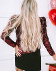 Solid Sequin Mock Neck Long Sleeve Top