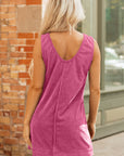 Solid Corduroy Sleeveless Pocketed Mini Dress
