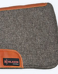 Western Wool Felt Horse Saddle Pad Grey W/ Tan Cowhide Leather