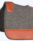 Western Wool Felt Horse Saddle Pad Grey W/ Tan Cowhide Leather