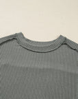 Solid Corded Knit Long Sleeve Top