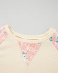 Floral Patchwork Balloon Sleeve Textured Blouse