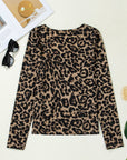 Leopard & Floral Square Neck Long Sleeve T-Shirt