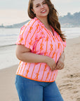 Plus Size Bow Tie V-Neck Puff Sleeve Blouse