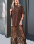 Solid Lace Patchwork Short Sleeve Maxi Dress