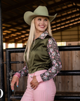 POPPY SAGE SATIN MESH PERFORMANCE RODEO SHIRT