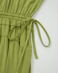 Solid V-Neck Cap Sleeve Elastic Waist Dress