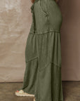 Mineral Wash Patchwork Tiered Wide Leg Pants