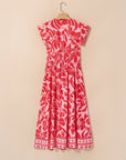 Floral Boho Short Sleeve V-Neck Buttoned Maxi Dress