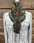 35X35" Solid Olive Wild Rag / Scarf - Leather Slide and Bolo Tie