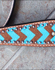 HILASON Western Horse Leather Headstall and Breast Collar Set Turquoise and Brown Zigzag| Headstall Bridle for Horses Western | Horse Headstall Bridle | Western Headstalls Bridle for Horses