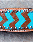 HILASON Western Horse Leather Headstall and Breast Collar Set Turquoise and Brown Zigzag| Headstall Bridle for Horses Western | Horse Headstall Bridle | Western Headstalls Bridle for Horses