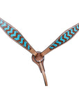 HILASON Western Horse Leather Headstall and Breast Collar Set Turquoise and Brown Zigzag| Headstall Bridle for Horses Western | Horse Headstall Bridle | Western Headstalls Bridle for Horses