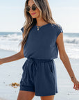 Kassidy Knit Open Back Cap Sleeve Drawstring Romper