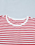 Stripe Contrast Trim Round Neck Puff Sleeve T-Shirt