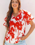 Zoya Tiered Ruffled Sleeve V Neck Blouse
