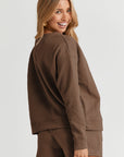 Textured Long Sleeve Top and Drawstring Shorts Set