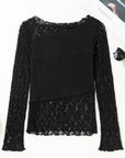 Sheer Lace Asymmetric Patchwork Long Sleeve Top