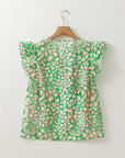 Abstract Leopard Tie Front Flutter Sleeve Blouse