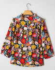 Floral 3/4 Puff Sleeve Tied Neck Blouse