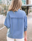 Denim Chambray Drop Shoulder 3/4 Sleeve Shirt