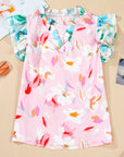 Floral Patchwork Notched Neck Flutter Sleeve Blouse