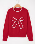 Bow Tie Contrast Trim Cropped Sweater