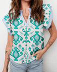 Boho Stripe Trim Flutter Sleeve Top