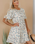 Floral Puff Sleeve Empire Waist Mini Dress