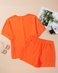 Solid Textured T-Shirt and Shorts Set