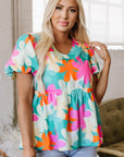 Kathryn Bubble Sleeve Peplum Blouse