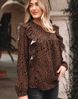 Leopard Ruffle Puff Sleeve Blouse