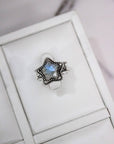 Starry Stamped Sterling Ring: Kingman Turquoise / 7