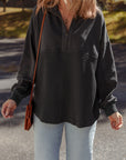 Waffle Knit Patchwork Half-Zip Sweatshirt