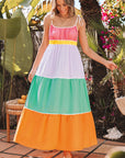 Colorblock Self-Tie Straps Pocketed Flowy Maxi Dress