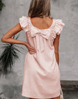 Abigail Textured Flutter Sleeve Bow Back Mini Dress