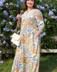 Plus Size Floral 3/4 Sleeve Tiered Dress