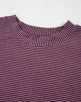 Solid Corded Knit Mock Neck T-Shirt